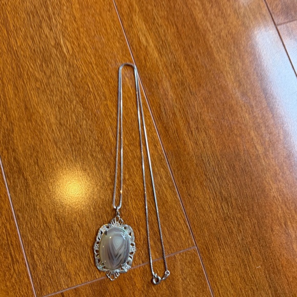 Sterling Silver 925 Milor Italy Chain Necklace Stone & Filigree Pendant 24” Art - Picture 2 of 10